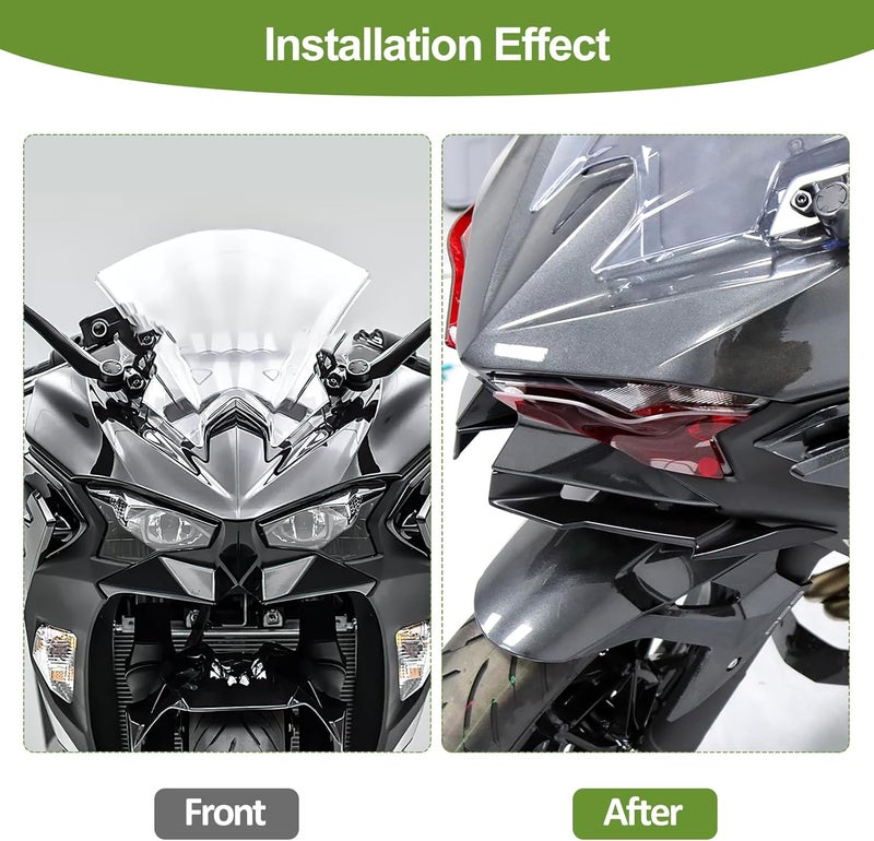 XIDAODIT for Kawasaki Ninja 500 Z500 Ninja500 Motorcycle Front Fairing Winglet Aerodynamic Spoiler Beak Nose Cone Extension Fixed Wing Kit (Black) - Image 3